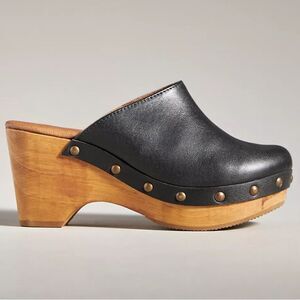 Five Worlds Black Leather Studded Clogs Size 10